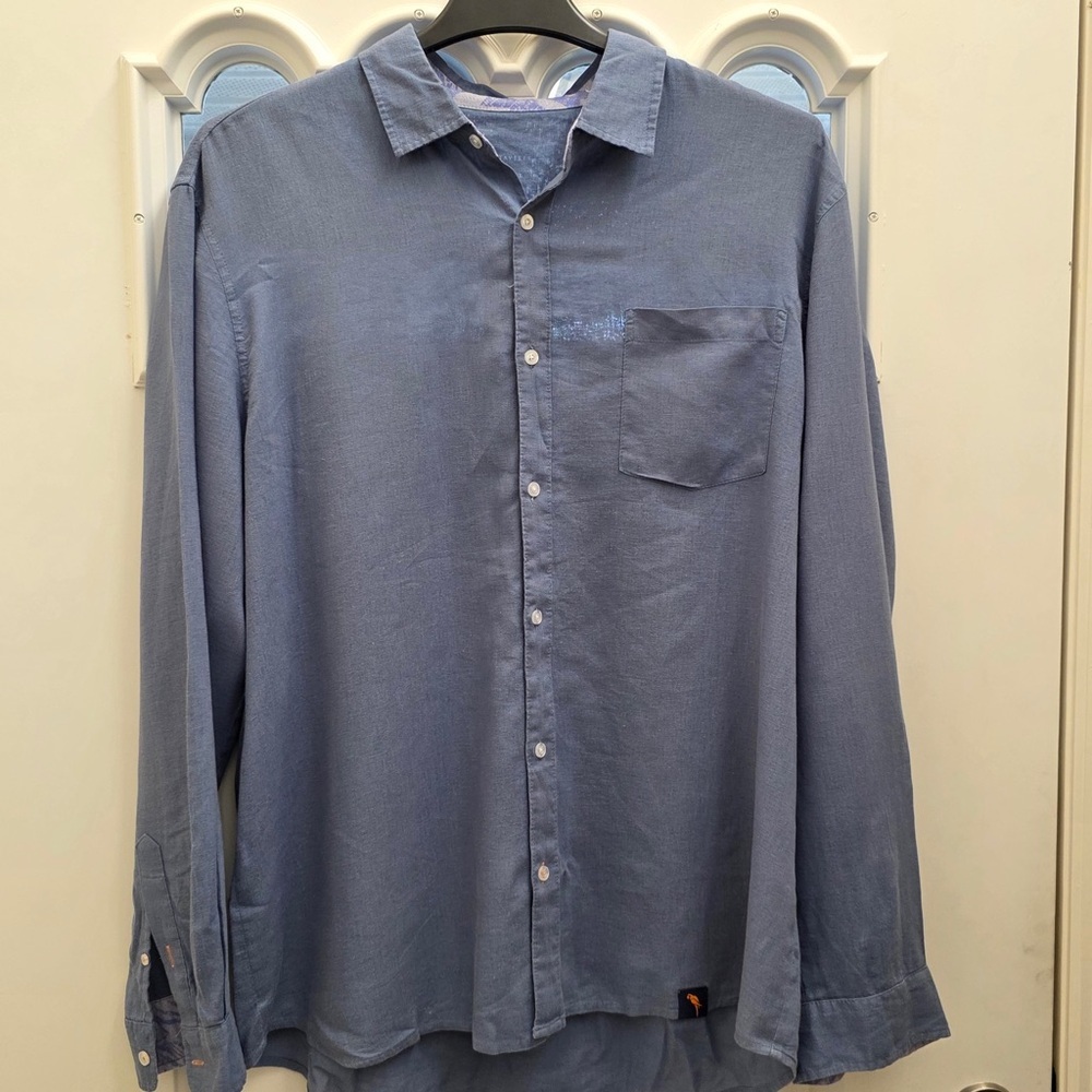 Margaritaville Island Reserve Blue Long Sleeve Linen Blend Shirt XL